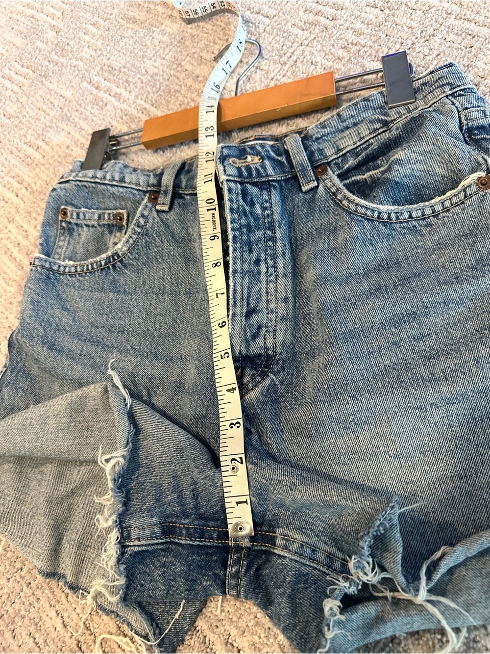 Zara Light Blue High-Rise Frayed Denim Shorts 100% Cotton Size 6 - Picture 7 of 10
